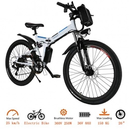 Oppikle Bicicleta de montaña eléctrica plegables Oppikle 26" Bicicleta eléctrica de montaña, 250W, Batería 36V E-Bike Sistema de Transmisión de 21 Velocidades con Linterna con Batería de Litio Desmontable con Tres Modos de Trabajo (Blanco)