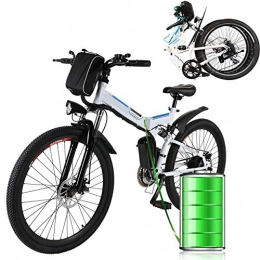 Profun Bicicleta de montaña eléctrica plegables Profun Bicicleta Eléctrica Plegable con Rueda de 26 Pulgadas, Batería de Iones de Litio de Gran Capacidad (36 V 250 W), Suspensión Completa Calidad y Engranaje Shimano (Negro+Blanco)