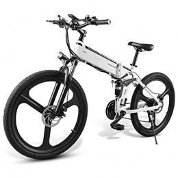 TGHY Bicicleta de montaña eléctrica plegables TGHY Bicicleta de Montaña Eléctrica Plegable de 26" Motor de 48V 350W Batería Extraíble de 10Ah Pantalla LCD con USB Asistencia de Pedaleo 21 Velocidades 35kh Suspensión Total, Blanco