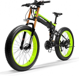 TYT Bicicleta de montaña eléctrica plegables TYT T750Plus 27 Velocidad 1000W Bicicleta Elctrica Plegable 26 * 4.0 Fat Bike 5 Pas Freno de Disco Hidrulico 48V 10Ah Carga de Batera de Litio Extrable, Pedelec (Negro Verde Actualizado, 1000W +