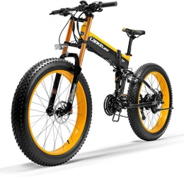 TYT Bicicleta de montaña eléctrica plegables TYT T750Plus Bicicleta Eléctrica Plegable de 27 Velocidades 1000W 26 * 4.0 Fat Bike 5 Pas Freno de Disco Hidráulico 48V 10Ah Carga de Batería de Litio Extraíble, Pedelec (Negro Amarillo Actualizado,