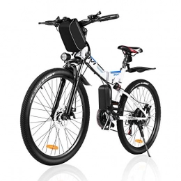 Vivi Bicicleta Vivi Bicicleta Eléctrica Plegable, 26 Pulgadas para Bicicleta De Montaña Eléctrica para Adultos, Motor De 250 W con, Engranaje De 21 Velocidades De Suspensión Shimano Completa Premium (Blanco Azul)