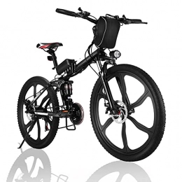 Winice Bicicleta de montaña eléctrica plegables Winice Bicicleta Eléctrica Bicicleta Plegable de 26 Pulgadas, Bicicleta de Montaña Eléctrica con Batería de Litio Extraíble de 36 v 8 Ah, Shimano de 21 Velocidades (Ruedas integradas - Negro)