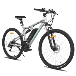 ivil Bicicletas de montaña eléctrica Hiland - Bicicleta eléctrica de 29 pulgadas, para hombre y mujer, con suspensión completa, motor de 250 W, batería de litio de 36 V, 10, 4 Ah, 21 velocidades, suspensión completa, color gris