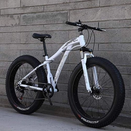 Abrahmliy Bicicleta Abrahmliy 24 Pulgadas Fat Tire Mountainbike Adult Beach Snowbike Double Disc Brake Cruiser Bikes Mountainbike Men 4.0 Wide Wheels-White_7 Speed