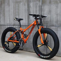 Langlin Bicicleta Bicicleta de bicicleta de montaña de 26 "para adultos Velocidad Variable Off Road Mountain Bike Marco de acero de alto carbono Horquilla delantera amortiguadora Doble disco de freno, Naranja, 7 speed