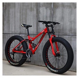  Bicicletas de montaña Fat Tires Bicicleta de montaña de 26 Pulgadas, Bicicleta de neumáticos Gruesos para Adultos de 24 Marchas, Marco de Acero al Carbono, Frenos de Disco de suspensión Completa (Color : Rouge)