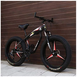 GONGFF Bicicletas de montaña Fat Tires Bicicleta de montaña rgida de 26 pulgadas, bicicleta de montaña Fat Tire para adultos, frenos de disco mecnicos, suspensin delantera para hombres y mujeres, negro de 3 radios, 24 velocidades