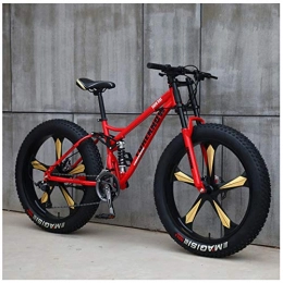 QIMENG Bicicletas de montaña Fat Tires QIMENG Bicicleta Montaa Adulto Bicicleta Montaa 26" Fat Tire Mountain Bike Cuadro De Acero De Alto Carbono Frenos De Disco Freno De Disco De Acero Motos De Nieve Playa De Bicicletas, Red 5, 21 Speed