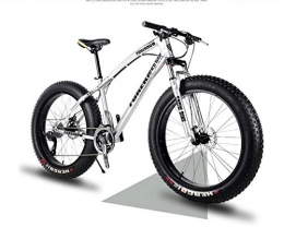 Qj Bicicletas de montaña Fat Tires Qj Bicicleta De Montaña, De 26 Pulgadas Fat Tire Camino De La Bicicleta Nieve Playa La Bici Marco De Acero De Carbono De Alta, con Frenos De Disco Y Suspensión Tenedor, Plata, 24Speed