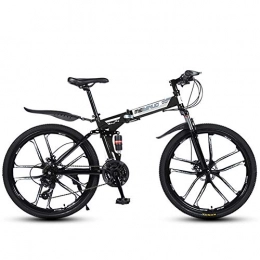 CJCJ-LOVE Bicicletas de montaña plegables 26 pulgadas de bicicletas de montaña plegable de edad, Estructura de aluminio ligero Fully bicicletas de carretera con Suspention Suspensión Tenedor del freno de disco, Black 10 spoke, 24 Speed