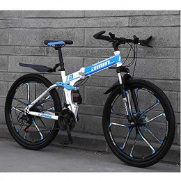CJCJ-LOVE Bicicletas de montaña plegables Bici de montaña plegable, 26 Frame bicicletas de montaña pulgadas Doble adulto Disco de freno de alto Tenedor de acero al carbono, ligero asiento ajustable ciclo de la bicicleta, Blue 10 spoke, 24 Speed