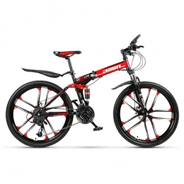 PsWzyze Bicicleta Bicicleta de montaña , Bicicleta de ciudad plegable de aleacin ligera de 26 / 24 pulgadas, bicicleta de estudiante con frenos de disco de absorcin de impactos delanteros y traseros-rojo_26 pulgadas