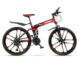 Dsrgwe Bicicleta Bicicleta de Montaña, Bicicleta de montaña, marco plegable de acero al carbono Rígidas bicicletas, suspensión completa y doble freno de disco, ruedas de 26 pulgadas ( Color : Red , Size : 27 Speed )