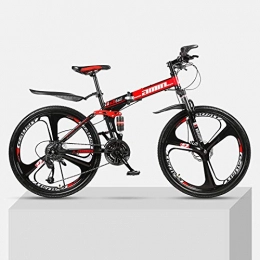 Chengke Yipin Bicicletas de montaña plegables Bicicleta de montaña Marco de acero de alto carbono plegable de una rueda de 26 pulgadas con doble velocidad de amortiguacin para hombres y mujeres bicicleta todoterreno-Rojo_30 velocidades