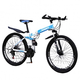 FTFDTMY Bicicletas de montaña plegables Bicicleta plegable de 26 pulgadas para adultos portátil Cuadro Acero de alto carbonopara viajeros de bicicleta de regalo de coche al aire libre de estilo libre, White blue, 27 speed