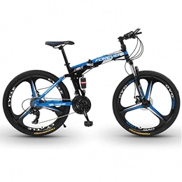 LZHi1 Bicicletas de montaña plegables Bicicletas de Montaña Bicicleta De Montaña De Doble Suspensión Plegable De 26 Pulgadas, Bicicletas De Montaña De 30 Velocidades Con Doble Freno De Disco, Bicicleta Urbana De Acero Al (Color:Azul negro)