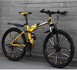 FREIHE Bicicleta Bicicletas plegables de bicicleta de montaña, 26 pulgadas, 27 velocidades, doble freno de disco, suspensin completa antideslizante, cuadro de aluminio ligero, horquilla de suspensin, amarillo, D