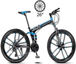 BUK Bicicleta BUK Bicicleta de Montaña MTB, 26En Bicicleta de Trekking Plegable Bicicleta de Trekking Cruzada Unisex Bicicleta de Acero al Carbono al Aire Libre Suspensión-27velocidad_Azul