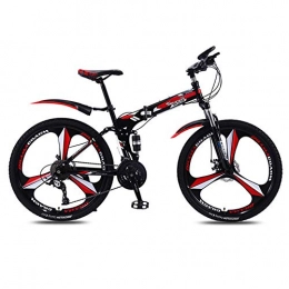 DSAQAO Bicicletas de montaña plegables DSAQAO Bicicletas MTB De Suspensin Completa, 24 Pulgadas Plegable 3 Spoke Mountain Bike 21 24 27 Bicicleta De 30 Velocidades para Adultos Adolescentes Negro+Rojo 30 Velocidad