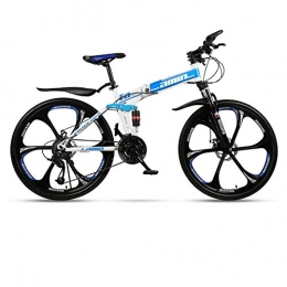 DSAQAO Bicicletas de montaña plegables DSAQAO Folding Mountain Bike, 21 24 27 30 Velocidad 6 Spoke Disc Bicycle Full Suspension 24 Pulgadas MTB Bicicletas para Adultos Adolescentes Azul+Blanco 30 Velocidad