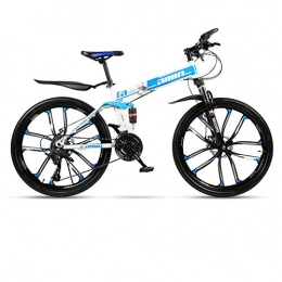 DSAQAO Bicicletas de montaña plegables DSAQAO Folding Mountain Bike, 26 Pulgadas 10 Spoke 21 24 27 30 Speed Disc Bicicleta Full Suspension MTB Bikes para Adultos Adolescentes Azul+Blanco 21 Velocidad