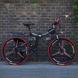 LADDER Bicicleta Dsrgwe Bicicleta de Montaña, Bicicleta de montaña, de 26 Pulgadas Marco Plegable de Acero al Carbono Rígidas Bicicletas, suspensión Completa y Doble Freno de Disco, Velocidad 21 (Color : Black)