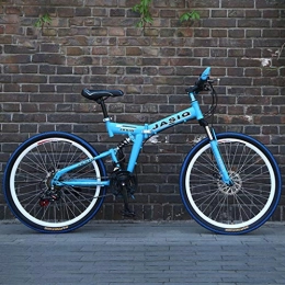 Dsrgwe Bicicleta Dsrgwe Bicicleta de Montaña, De 26 Pulgadas de Bicicletas de montaña, Bicicletas Hardtail Plegable, Marco de Acero al Carbono, suspensión Completa y Doble Freno de Disco, Velocidad 21 (Color : Blue)