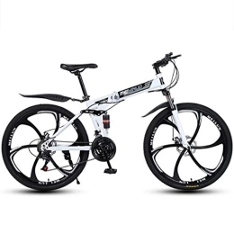 Dsrgwe Bicicleta Dsrgwe Bicicleta de Montaña, Plegable Bicicleta de montaña, de Acero al Carbono Cuadro de la Bicicleta, con Doble Doble del Disco de Freno Suspensión (Color : White, Size : 21 Speed)