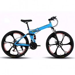 KXDLR Bicicleta KXDLR De 26 Pulgadas De Bicicletas De Montaña, Bicicletas Plegables, Suspensión Completa Y Doble Freno De Disco, Marco De Acero Al Carbono 27 Velocidad-Bici, Azul