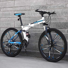 Mountain Bike Bicicletas de montaña plegables Mountain Bike Bicicleta de montaña Plegable de 24 Pulgadas para Adultos, Velocidad Variable, Todo Terreno, Carretera, Hombre y Mujer, Estudiante, Bicicleta-Ten Knife Blue Flower_27 Speed_24 Pulgadas