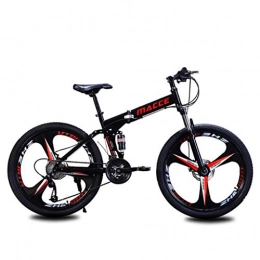 Qj Bicicleta Qj 26" Bicicletas de montaña, 27 Velocidad de Las Bicicletas de montaña Plegable con Doble Freno de Disco y suspensin Completa, Marco de Acero al Carbono acelera MTB, Negro