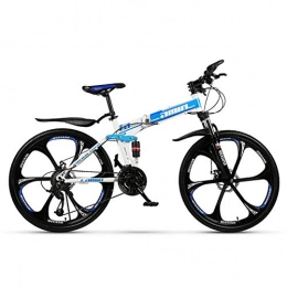 Qj Bicicleta Qj Bicicleta De Montaña Plegable, 26 Pulgadas, Bicicleta De Montaña, 27 Engranajes Velocidad, Suspensión De Doble Marco De Acero Al Carbono De Alta, Azul