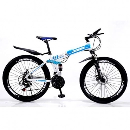 Qj Bicicleta Qj MTB Marco de Acero de Carbono de Alta de 26 Pulgadas Bicicleta Plegable con Doble Freno de Disco, Azul, 24Speed