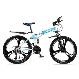 Qj Bicicleta Qj Suspensin de Doble para Hombre de la Bici de 26 Pulgadas Marco de Acero de 3 Ruedas de radios de Alta de Carbono de Bicicletas con Frenos de Disco, Azul, 24Speed