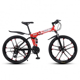 T-Day Bicicleta T-Day Bicicleta Montaña Bicicleta De Montaña Plegable 21 Bicicleta De Velocidad 26 Pulgadas Mes MTB Disc Frenos Bicicleta para Adultos para Hombre para Mujer(Size:24 Speed, Color:Rojo)