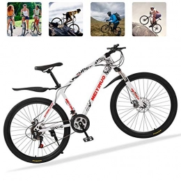 M-TOP Bicicleta 26'' Bicicleta de Carretera para Mujer y Hombre, 21 Velocidad Mountain Bike con Suspensin Delantero, Doble Freno de Disco, Bicicletas Montaa de Carbon Acero, Blanco, 30 Spokes