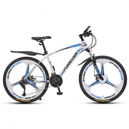 FXMJ Bicicleta Bicicleta de montaña Outroad, freno de doble disco de 24 / 26 pulgadas, bicicleta de montaña rígida de 30 velocidades, asiento ajustable para bicicleta, marco de acero de alto carbono, White blue, 24in