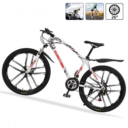 M-TOP Bicicleta Bicicleta de Ruta Carbono Acero R26 21V Bicicleta de Montaña MTB con Suspensión Delantero, Doble Freno de Disco, Blanco, 10 Spokes