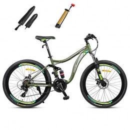 Qj Bicicleta Qj Bicicleta de montaña, 24 Velocidad 26 Pulgadas Marco de Acero al Carbono Hombres Mujeres Rgidas / Bicicletas, Doble Disco de Freno y suspensin Completa, Verde