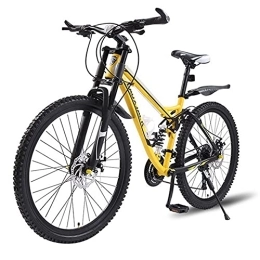 SHANJ Bicicleta SHANJ Bicicleta de Montaña de Suspensión Completa de 26 Pulgadas, Bicicleta de Ruta para Adultos para Mujeres / Hombres, Horquilla de Suspensión, Freno de Disco, 27-33 Opcional, Amarilla