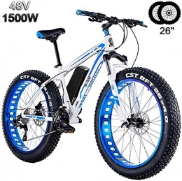 electric bicycle Bike 48v 1500w Electric Mountain Bike 26'' Fat Tire E-Bike 27 Speeds Beach Cruiser Mens Sports Mountain Bike Full Suspension Lithium Battery Hydraulic Disc Brakes E-MTB White Blue