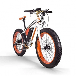 FFSS Electric Mountain Bike 48v16ah1000w Electric Mountain Bike 26'' Fat Tire E-Bike 21 Speeds Beach Cruiser Mens Sports Mountain Bike Full Suspension Large Capacity Lithium Battery Hydraulic Disc Brakes, White, Orange