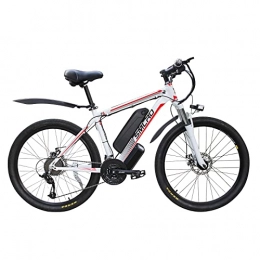 AKEZ Electric Mountain Bike AKEZ 26" Electric Bike for Adults, Ebike for Men, Electric Hybrid Bike MTB All Terrain, 48V / 10Ah Removable Lithium Battery Road Mountain City Bike Electric Bicycle for Cycling (White Red 1000)