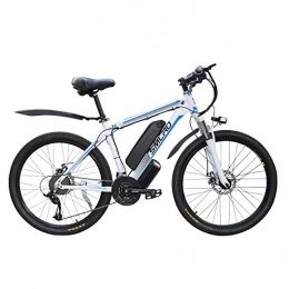 AKEZ Electric Mountain Bike AKEZ Electric Bike for Adults Men, 26" E-Bikes for Men Women, Electric Mountain Bike, 48V / 10Ah Removable Lithium Battery Road Ebike, for Outdoor Cycling Commuting Travel (white blue)