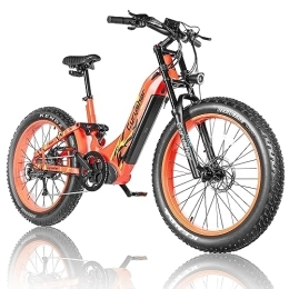 Cyrusher Electric Mountain Bike Cyrusher 26" Electric Bike For Adults, Trax Step-Through Ebike 250W 52V 20Ah, 4" All-Terrain Fat Tire, Shimano 9-Speed Rear, Full Air Suspension, Orange