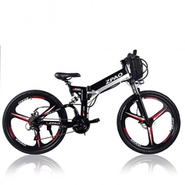 YUNYIHUI Bike Electric mountain bike, 26-inch folding electric bike, aluminum frame, vintage wheel three-knife wheel, E-bike advanced full suspension and Shimano 21-speed gear, Black three knife wheel-Double battery