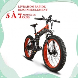 Extrbici Electric Mountain Bike Extrbici Folding Electric Cruiser Bike XF690 Plus 500W 48V 10AH Hidden Battery Fat Bike Mountain Beach Snow Bicycle Full Suspension 7 Speeds 26 * 4.0 Fat Tire Hydraulic Disc Brake (Black Red)