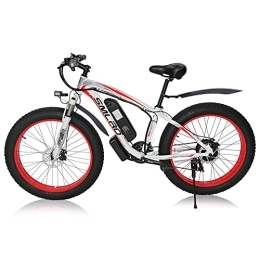 AKEZ Electric Mountain Bike Fat Tire Electric Bikes for Adults Men 26 inch Mountain Bike Removable Battery Waterproof 48V 13A Shimano 21 Speed Transmission Gears E Bikes Double Disc Brake (white red)