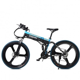 KPLM Bike KPLM Electric Folding Bicycle Road Bike Adult Moped 26 inch 48V Lithium Battery Mountain Cross-Country Bike High-intensity Double-Gas Shock Absorption, BLUE-48V10AH